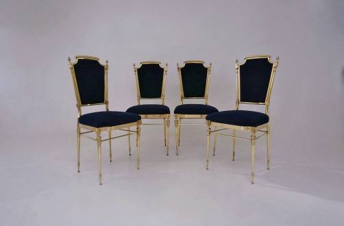 Neoclassical brass chairs, a set of four, 1950`s ca, French